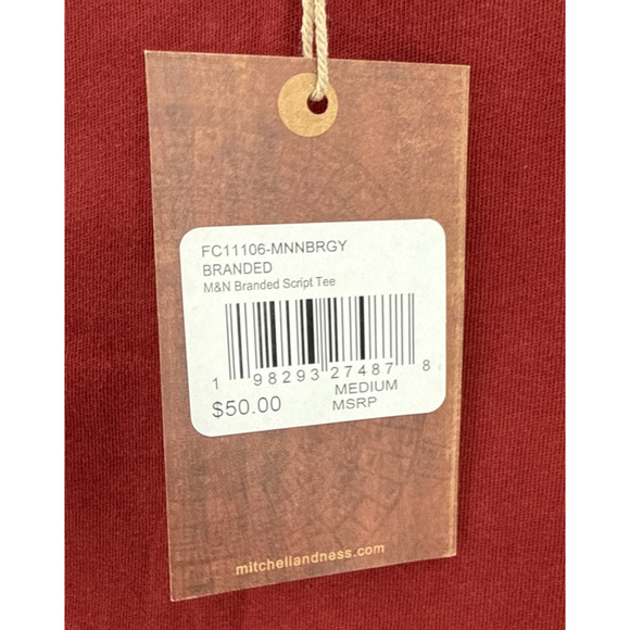 Mitchell & Ness Mens T Shirt Branded Script Burgundy Oversized Fit Medium - Picture 4 of 6